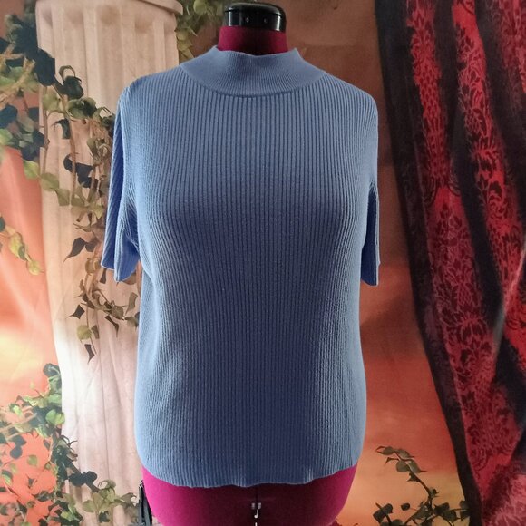 GUC: Requirements Sze. XL Blue Ribbed Mock Neck Sweater - Picture 1 of 5